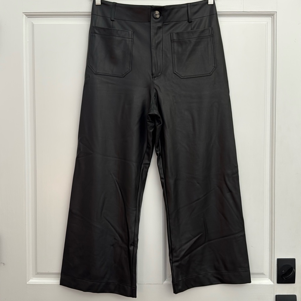 The Colette Faux Leather Crop Wide Leg Pants by Maeve in Black